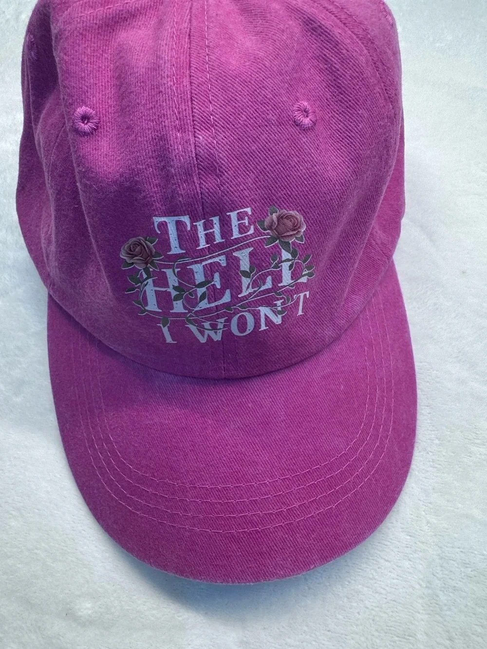'The Hell I Won't' with Roses - Pink  Vintage Wash Baseball Cap